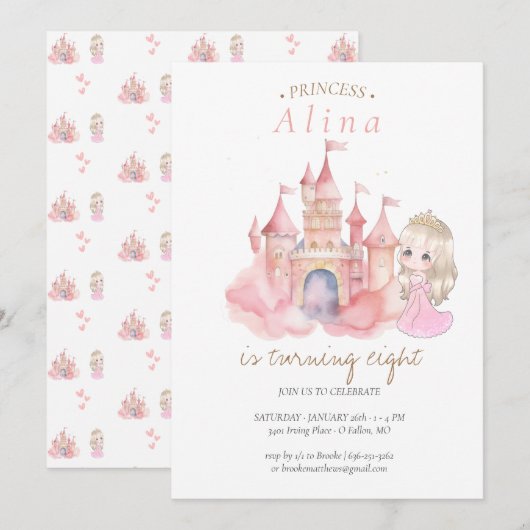 Princess Birthday Party Kaart (Voorkant / Achterkant)