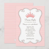 Princess Birthday Party Pink Crown Invitation Kaart (Voorkant / Achterkant)