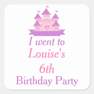 Princess Birthday Party Pink en Paars Vierkante Sticker