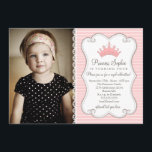 Princess Birthday Pink Crown Photo Invitation<br><div class="desc">Comme un conte de fées, cette jolie invitation présente d'adorables éléments royaux adaptés à votre petite princesse. L'image de votre petite amie et une belle bannière blanche, ornée d'une jolie couronne rose et de tous les détails de la fête, sont collées contre un arrière - plan à rayures roses de...</div>