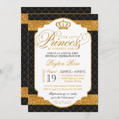 Princess Black & Gold Luxe Invitation d'anniversai (Devant / Derrière)