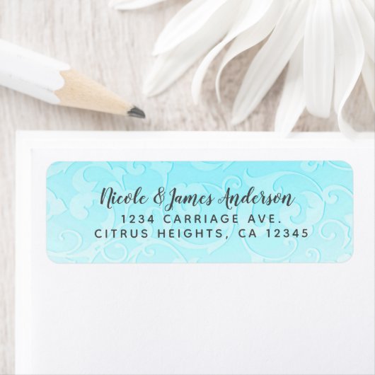 Princess Blue Elegant Storybook Swirl Wedding Etiket (Insitu)