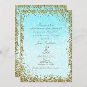 Princess Blue Elegant Storybook Swirl Wedding Kaart
