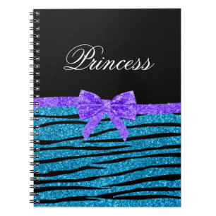 Princess blue glitter zebra strepen paarse boeg notitieboek