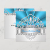 Princess Blue White Diamond Tiara Birthday Party Kaart (Voorkant / Achterkant)