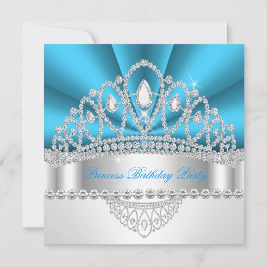 Princess Blue White Diamond Tiara Birthday Party Kaart (Voorkant)