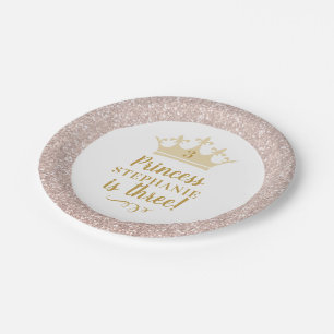 Princess Blush Pink Glitter Royal Crown Birthday Papieren Bordje