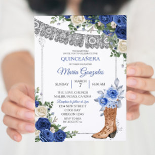 Princess Boot Silver Navy Quinceañera Kaart