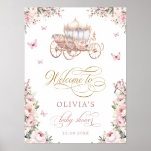 Princess Carriage Blush Floral Baby shower Welkom Poster