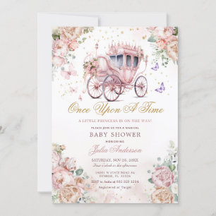 Princess Carriage Blush Pink Floral Baby shower Kaart