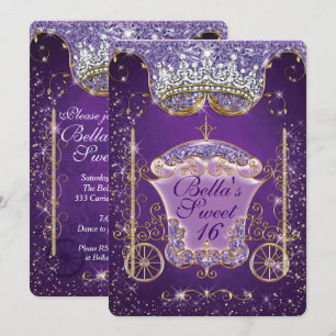 Princess Carriage Jewel Party Birthday Invitations Kaart