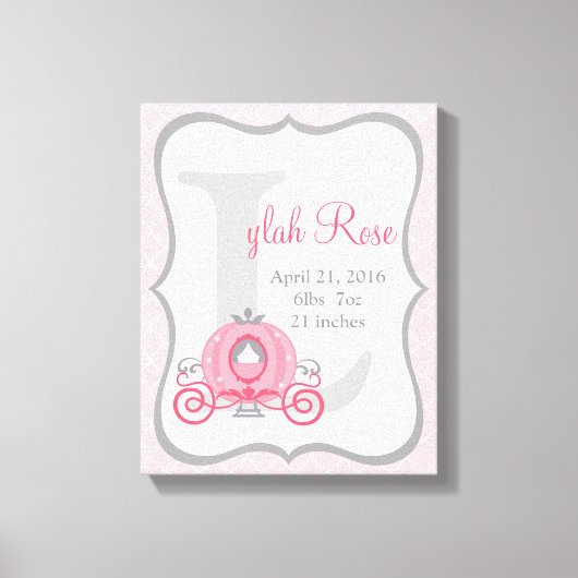 Princess Carriage Pink and Grey Canvas Art (Voorkant)