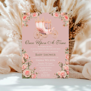 Princess Carriage Pink Roses Baby shower Kaart