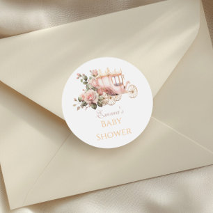 Princess Carriage Pink Roses Baby shower Ronde Sticker