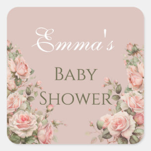 Princess Carriage  Pink Roses Baby shower Vierkante Sticker