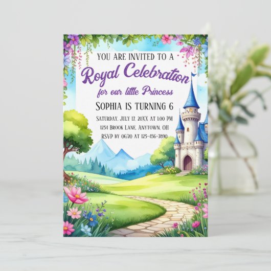 Princess Castle Anniversaire Fête Invitation (Debout devant)