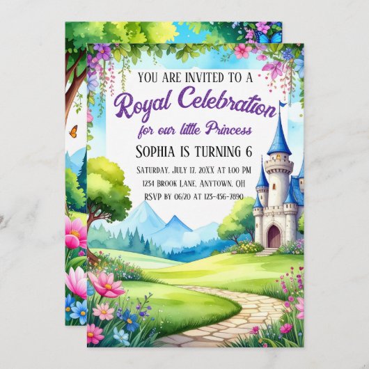 Princess Castle Anniversaire Fête Invitation (Devant / Derrière)