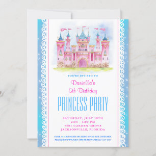 Princess Castle Anniversaire Invitation Bleu
