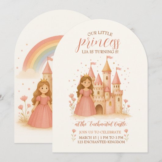 Princess Castle Birthday Invitation  Kaart (Voorkant / Achterkant)