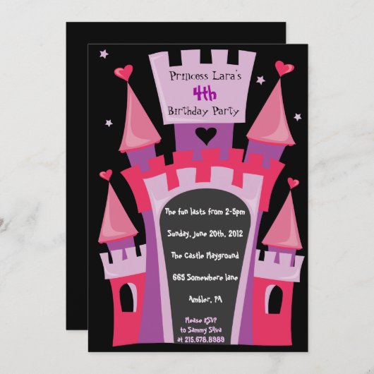 PRINCESS CASTLE Birthday Party Invitation Kaart (Voorkant / Achterkant)