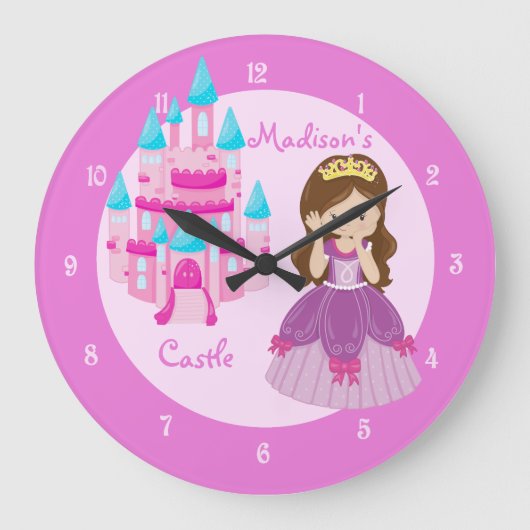 Princess Castle Custom Pink Clock Grote Klok (Voorkant)