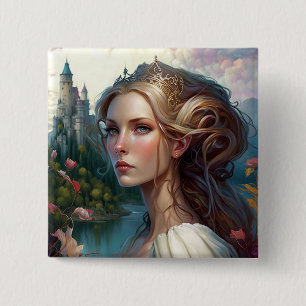 Princess Castle Fantasy Art Vierkante Button 5,1 Cm
