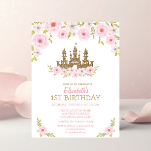 Princess Castle, Flowers, Striped Birthday Kaart