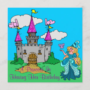 Princess & Castle Glittery Birthday Girl Kaart