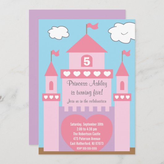 Princess Castle Invitation Kaart (Voorkant / Achterkant)
