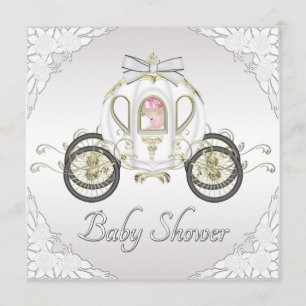 Princess Coach en Rozen White Baby shower Kaart