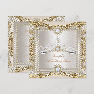 Princess Cream Gold Diamond Tiara Birthday Party Kaart