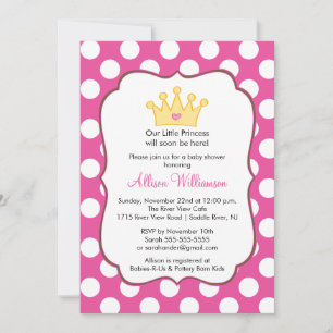 Princess Crown Baby shower Invitation roze Stippen Kaart