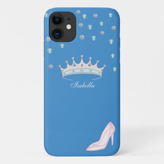 Princess crown & crystal shoe on sky blue Case-Mate iPhone case (Achterkant)