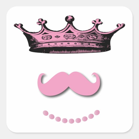 Princess Crown en Mustache Vierkante Sticker (Voorkant)