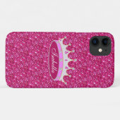Princess crown & gems on roze glitter Case-Mate iPhone case (Achterkant (horizontaal))