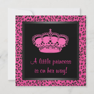 Princess Crown Hot Pink Leopard Baby Meisje Douche Kaart