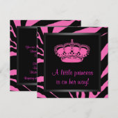 Princess Crown Hot Pink Zebra Baby Meisje Douche Kaart (Voorkant / Achterkant)