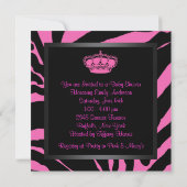 Princess Crown Hot Pink Zebra Baby Meisje Douche Kaart (Achterkant)