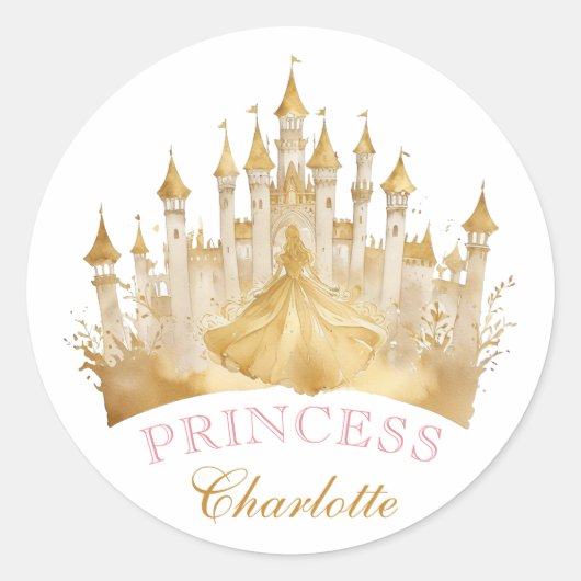 Princess Crown Party Favoriet Sticker - Roze en Go (Voorkant)