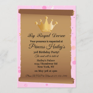 Princess Crown Roze Verjaardag Uitnodiging