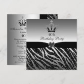 Princess Crown Zebra Glitter 40th Birthday Kaart (Voorkant / Achterkant)