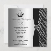 Princess Crown Zebra Glitter 40th Birthday Kaart (Achterkant)
