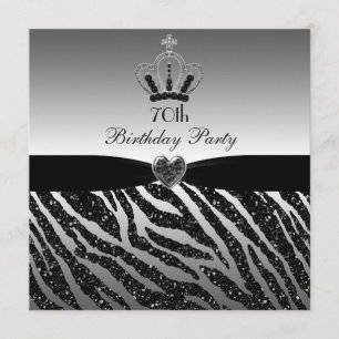Princess Crown Zebra Glitter 70th Birthday Kaart