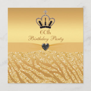 Princess Crown & Zebra Glitter Print 60th Birthday Kaart