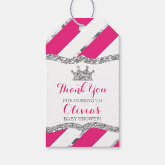 Princess Dank u Label, roze, faux glitter, kroon Cadeaulabel