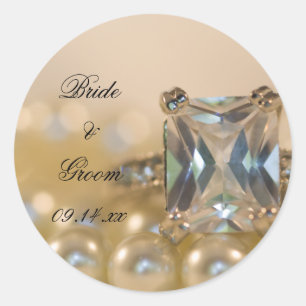 Princess Diamond Ring and White Pearls Wedding Ronde Sticker