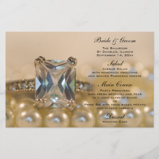 Princess Diamond Ring en Pearls Wedding Menu (Voorkant)