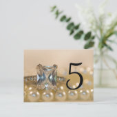 Princess Diamond Ring Pearls Wedding Table Numbers Briefkaart (Staand voorkant)