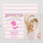 Princess Dinosaur Birthday Photo Invitation (Devant / Derrière)