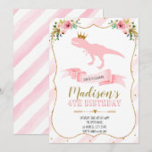 Princess dinosaur partijuitnodiging kaart (Voorkant / Achterkant)